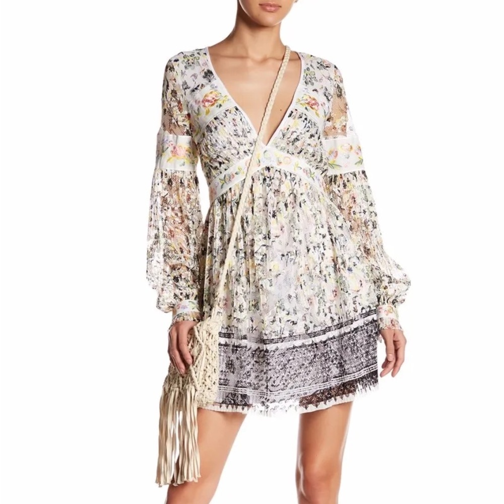 NWT Free People Cherry Blossom Mini Dress in Ivory Floral Combo Size 6